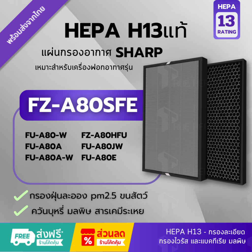 🚀พร้อมส่ง! แผ่นกรอง FZ-A80SFE Hepa H13แท้✅แผ่นกรอง HEPA Filter และ กรองคาร์บอน สำหรับเครื่องฟอกอากาศ