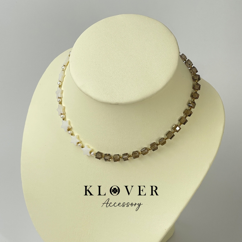 KLOVER : Cedar Starlight Shell Silver Necklace / สร้อยคอเปลือกหอย x ลูกปัดคริสตัล / ไม่ดำ ไม่แพ้