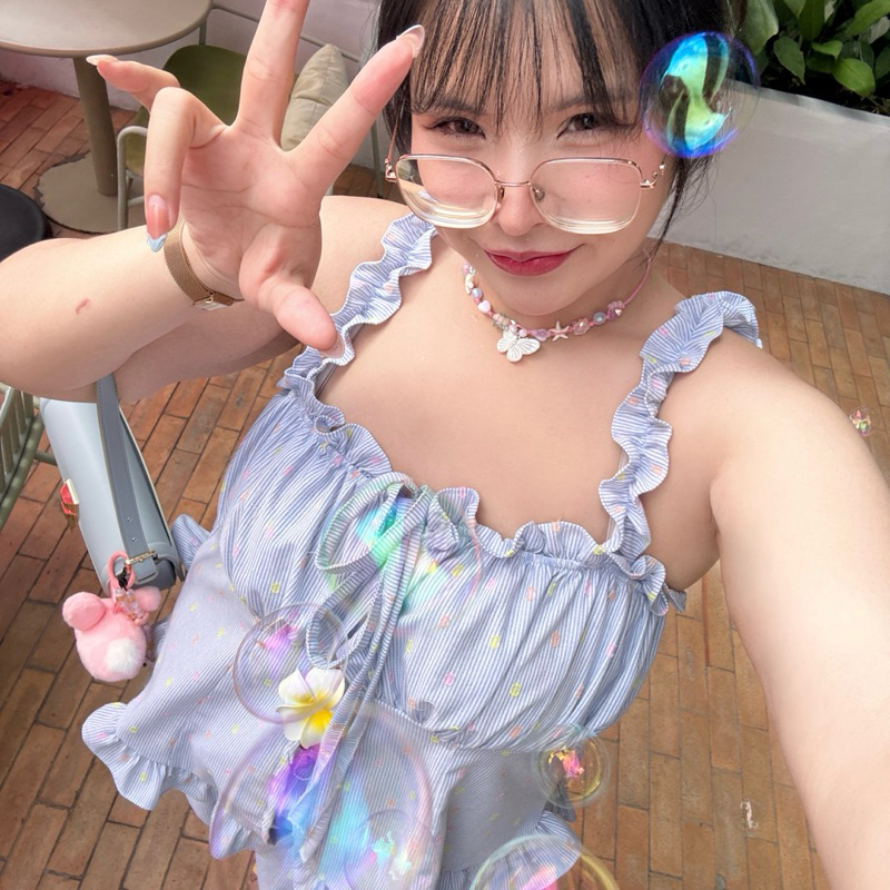 Mochi Set (โมจิเช็ต) เสื้อสายเดี่ยว+กางเกงขาสั้นทรงจั้มขา 🧋🍰🍫🍧 | Geebeety - รูปที่ 2