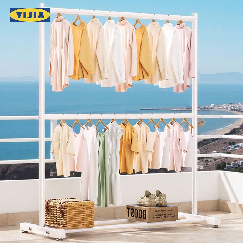 YIJIA [ราว 2ชั้น] ราวตากผ้า ราวเเขวนผ้าเหล็ก โครงเหล็กเเข็งเเรง เเขวนได้60ตัว+