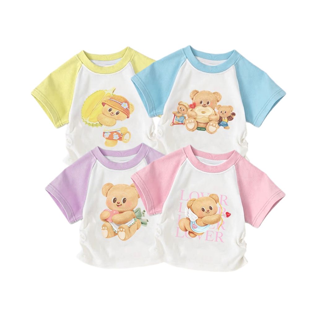 【พร้อมส่ง】เสื้อผ้าเด็ก เสื้อยืด เสื้อแขนสั้น ผ้าฝ้าย สไตล์ลำลอง คอกลม สีชมพู