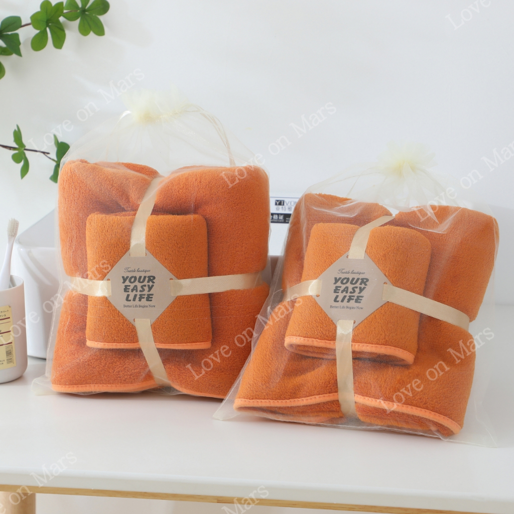 🔥สินค้าใหม่🔥ผ้าขนหนูเซ็ตสีพระ 2ชิ้น  ดูดซับน้ำ แห้งไว ขนแกะปะการัง 70 x 140 cm.35x75 CM