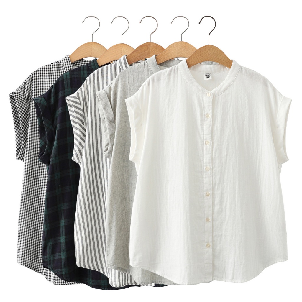 (มีสินค้าพร้อมส่ง) ️เสื้อคอจีน  แขนพับ   เสื้อสไตล์ญี่ปุ่น  ผ้าสาลู 2 ชั้น