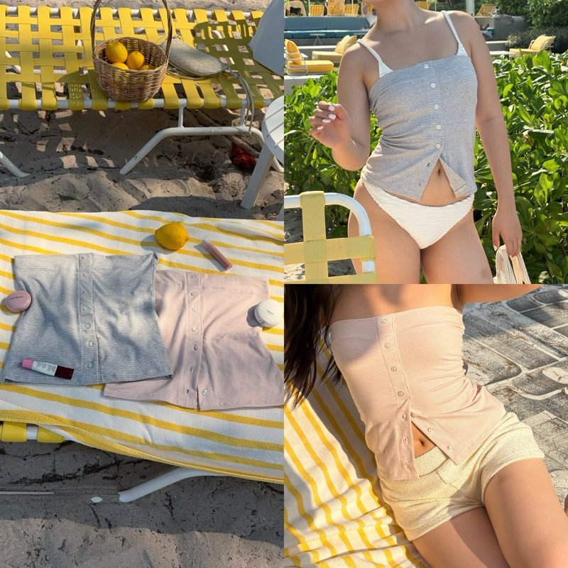 jennie stripe tube top by Duex Studio (XS-XL) เกาะอกลายทาง กระดุมปลดได้3เม็ดล่าง