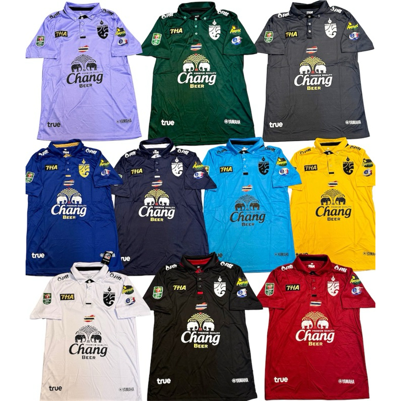 เสื้อกีฬาคอปกเสื้อบอลชายคอปกปักโลโก้ทีมชาติไทยเสื้ออยางเดียวไม่มีกางเกง