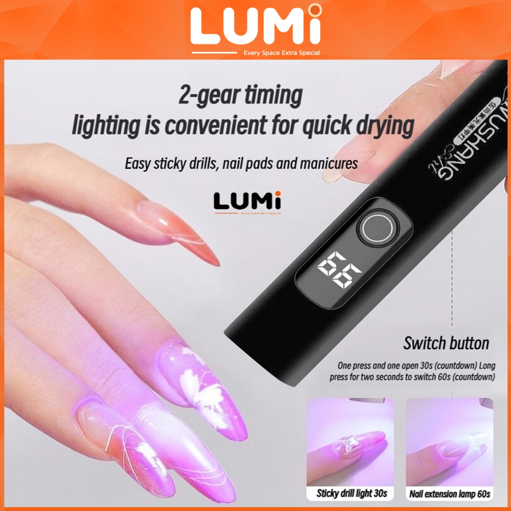 LUMI mini uv ไฟฉาย ไฟฉายอบเล็บเเบบพกพา แบบชาร์จ ไฟขนาดเล็ก ไฟฉายอบเล็บ ไฟ LED UV ใช้งานได้ยาวนาน โคมไฟอบเล็บเจล มีแบตในต