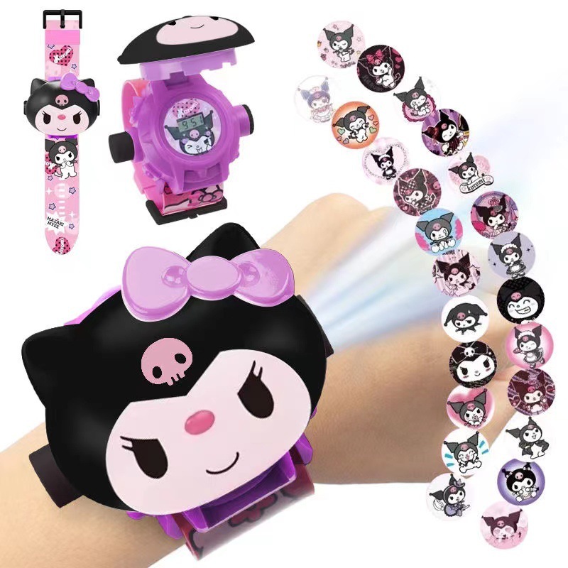 Sanrio Kuromi 3D นาฬิกาโปรเจคเตอร์ ไม่มีกล่อง นาฬิกาพลิกยอดนิยม Kawaii ของขวัญเด็กผู้หญิง