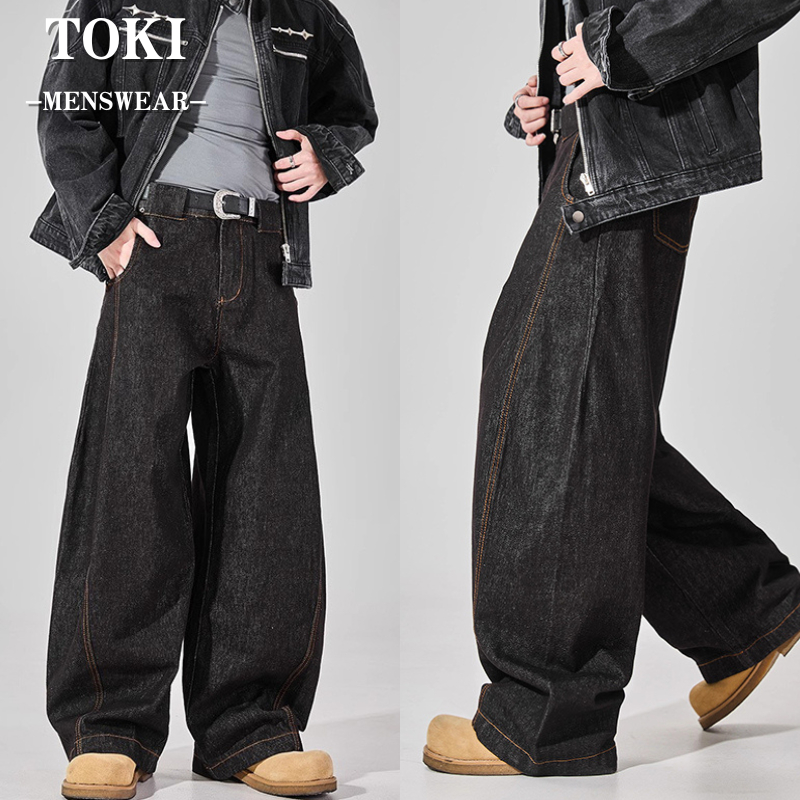 toki-กางเกงยีนส์ผู้ชาย สไตล์เกาหลี baggy jeans ทรงตรง ทรงหลวม สไตล์อเมริกันวินเทจ แนวสตรีท