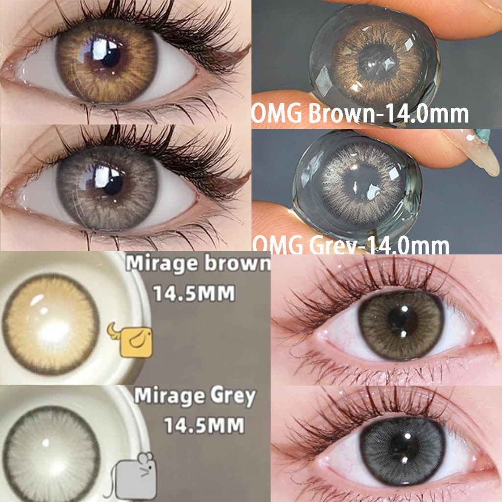 📢ซื้อ2คู่แถมยาหยอดตา1ขวด❗ Midroo [0-600°]รุ่นแฟชั่นขายดี เลนส์สายฝอ เหมาะกับเมื่อแต่งหน้าBrown/Grey 14.0-14.5mm รายเดือน