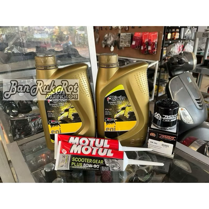 ชุดเปลี่ยนถ่ายน้ำมันเครื่อง eni 5w40 สำหรับ new vespa ทุกรุ่น