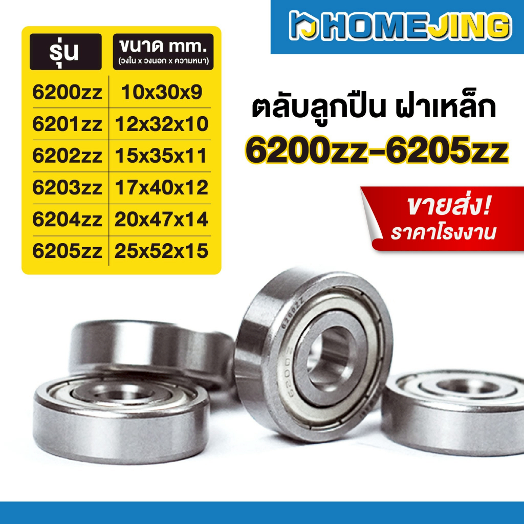ขายส่ง ราคาโรงงาน ตลับลูกปืน ฝาเหล็ก 2 ข้าง เม็ดกลมร่องลึก รหัส 6200ZZ 6201ZZ 6202ZZ 6203ZZ 6204ZZ 6205ZZ