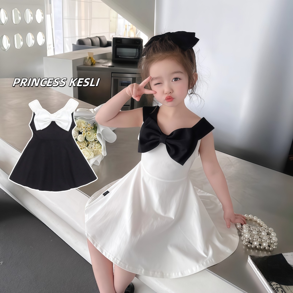 PRINCESS KESLI  เด็กสีดำฝรั่งเศสปิดไหล่โบว์หลวมหวานน่ารักแฟชั่นที่มีคุณภาพสูงชุดงานเลี้ยงวันเกิด 1-12 ปี
