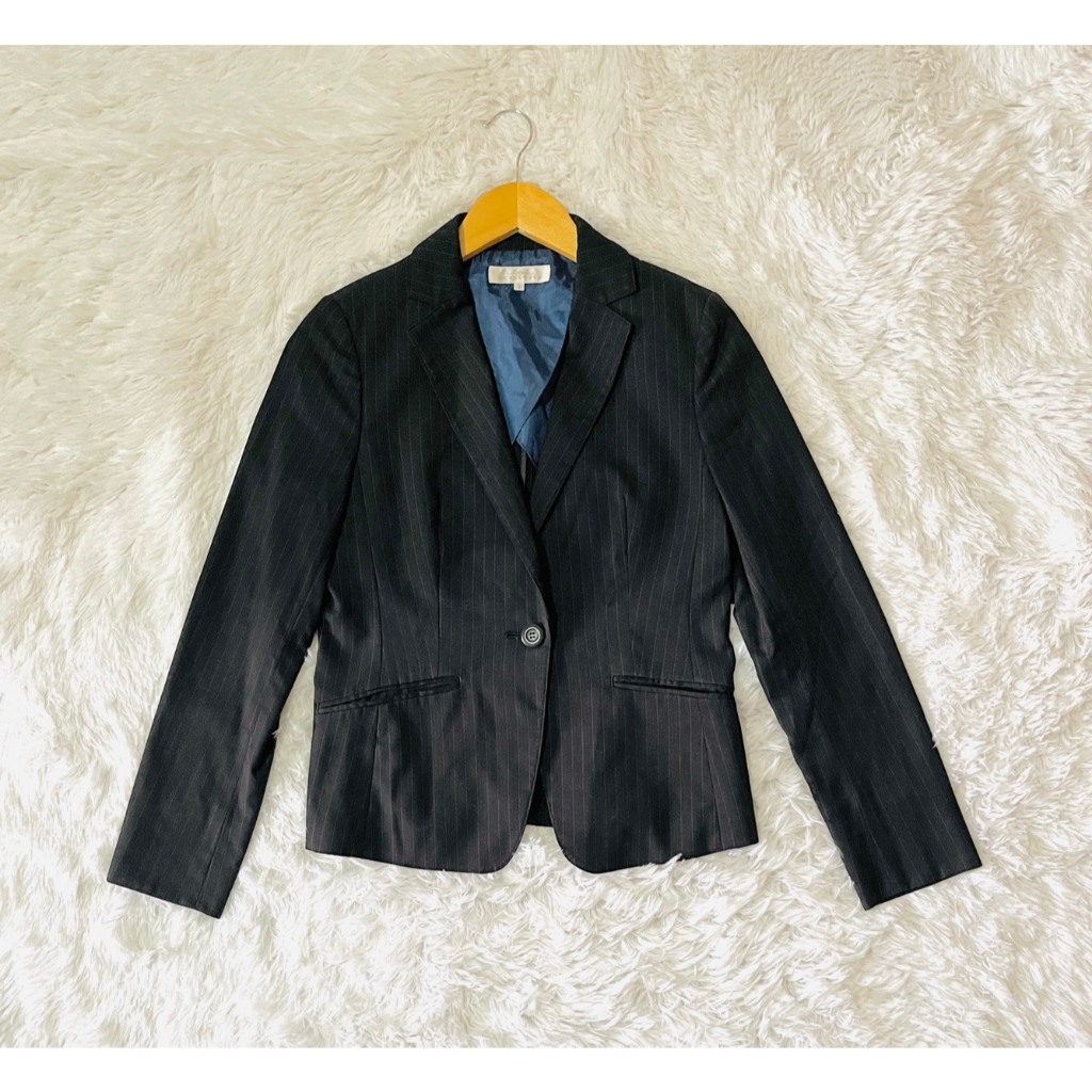 อก 34 สูทมือสอง ผู้หญิง Blazer  สีดำริ้ว*S245