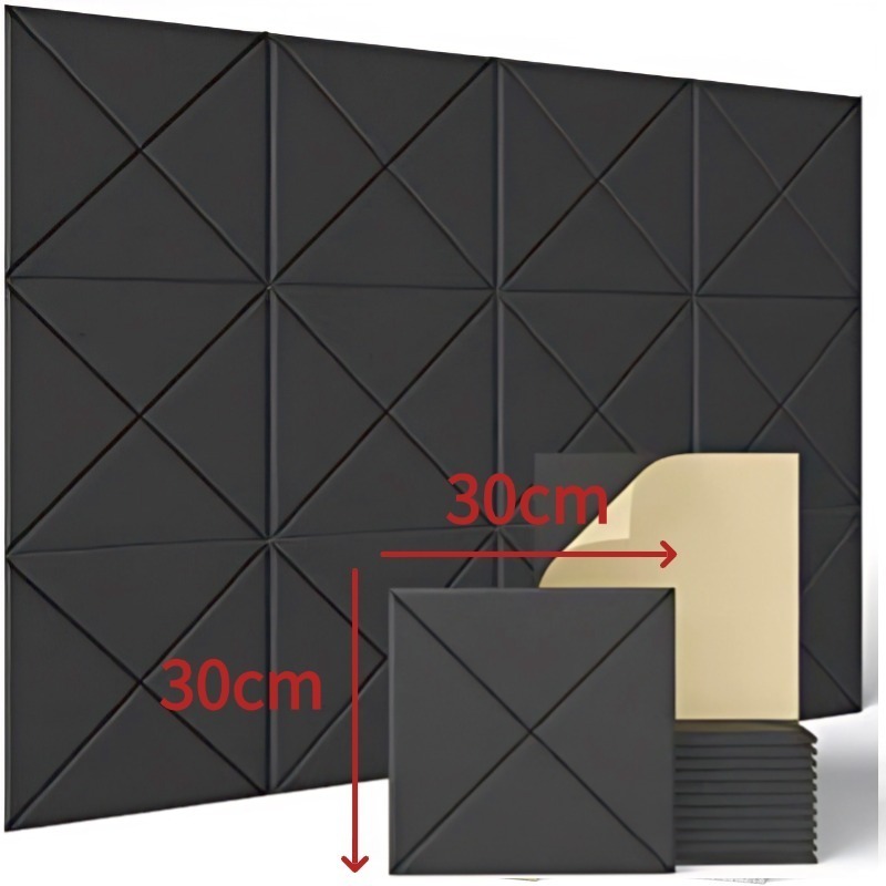แผงโฟมอะคูสติก สแควร์(5แพ็ค)แผ่นกันเสียง 30x30x0.9ซม. มีกาวในตัว ความหนาแน่นสูง กันเสียง 3D ลดเสียงสะท้อน
