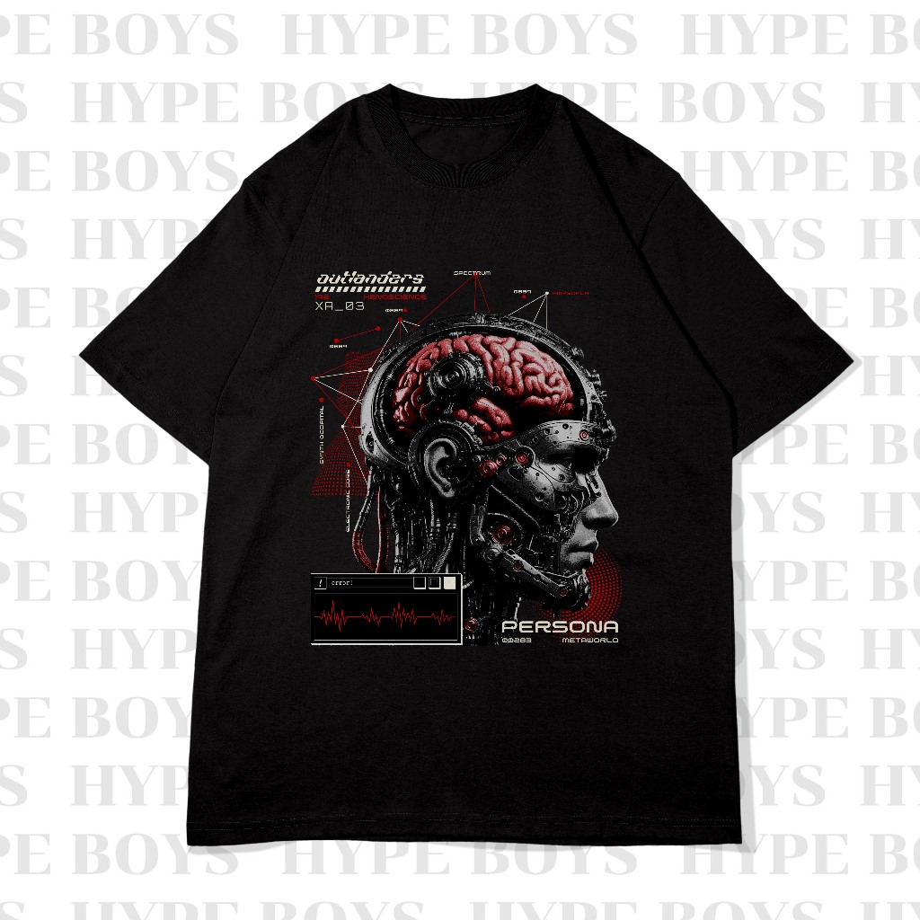 เสื้อยืดโอเวอร์ไซส์ Cyborg เสื้อยืดโอเวอร์ไซส์สีขาว/ดำ ผ้าคอตตอล สกรีนDFT/DTF