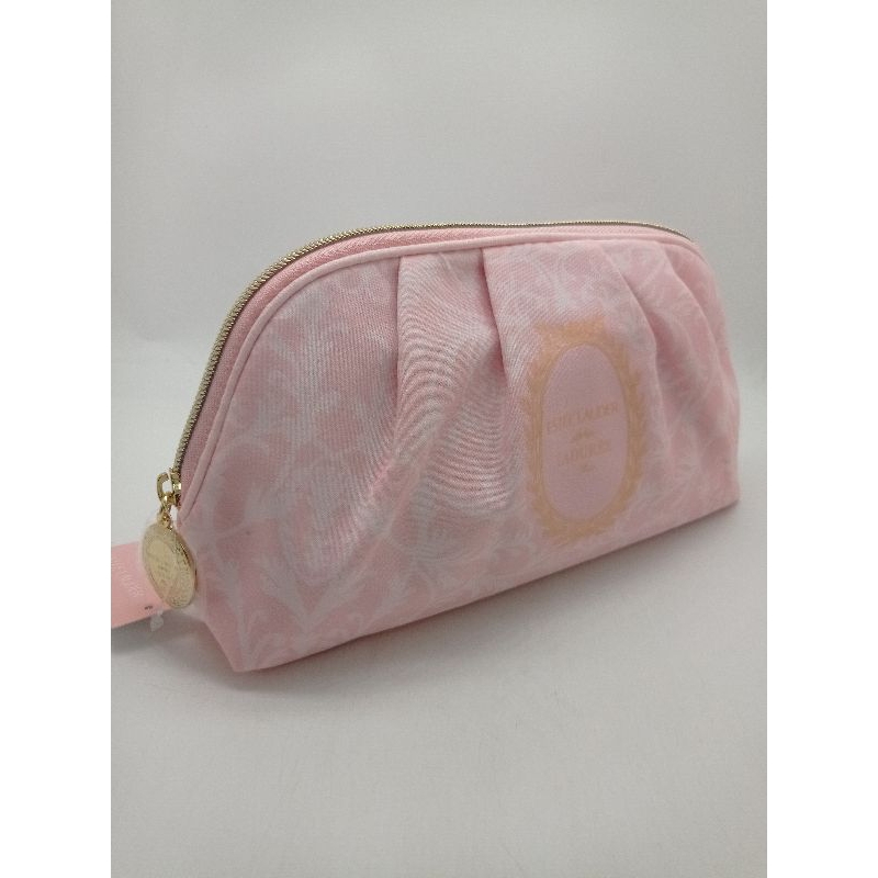 กระเป๋าเครื่องสำอางเอสเต้ ผ้าสีชมพูพิมพ์ลายดอกไม้สีชมพู