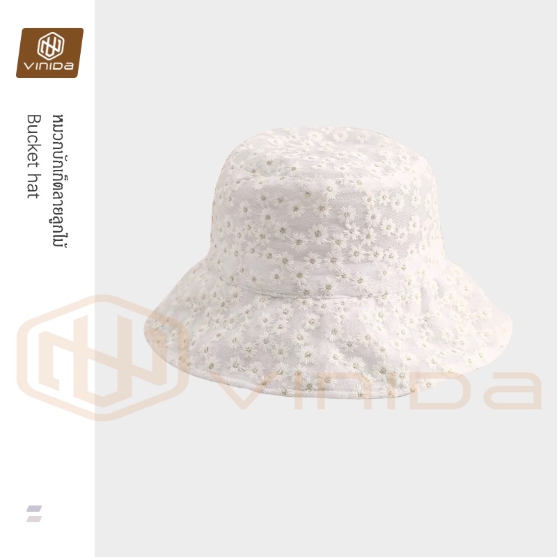 136 กดติดตามมีส่วนลด สไตล์เกาหลี หมวกบักเก็ตแฟชั่นลูกไม้ ดอกไม้ มี2สี