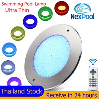🔥ไฟสระว่ายน้ำ IP68 304สแตนเลสบางเฉียบ AC12V แสงอบอุ่น/แสงสีข…