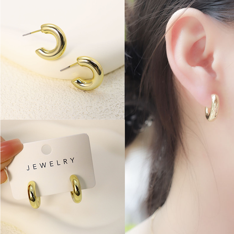 ขายดี ต่างหูทอง earring ต่างหูห่วง ประเภทซี ตุ้มหูห่วง หรูหรา jewelry accessories 92.5%เข็มเงิน