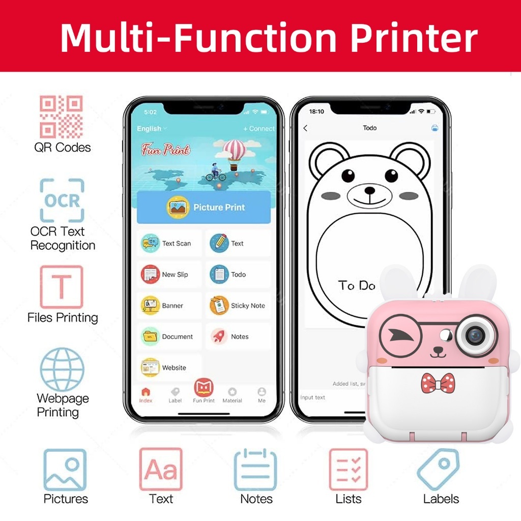 กล ้ องเด ็ กพิมพ ์ ทันทีกล ้ องดิจิตอล 1080P ปริ้นได้ทันที ความจำ Micro SD Card  ของขวัญสําหรับเด็กชายและเด็กหญิง