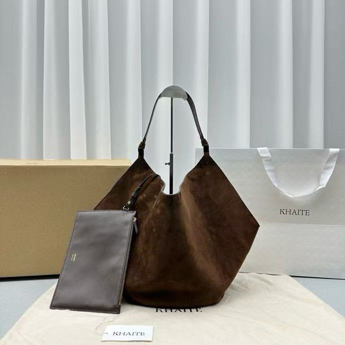 KHAITE Lotus suede tote bag frosted deep brown 4720