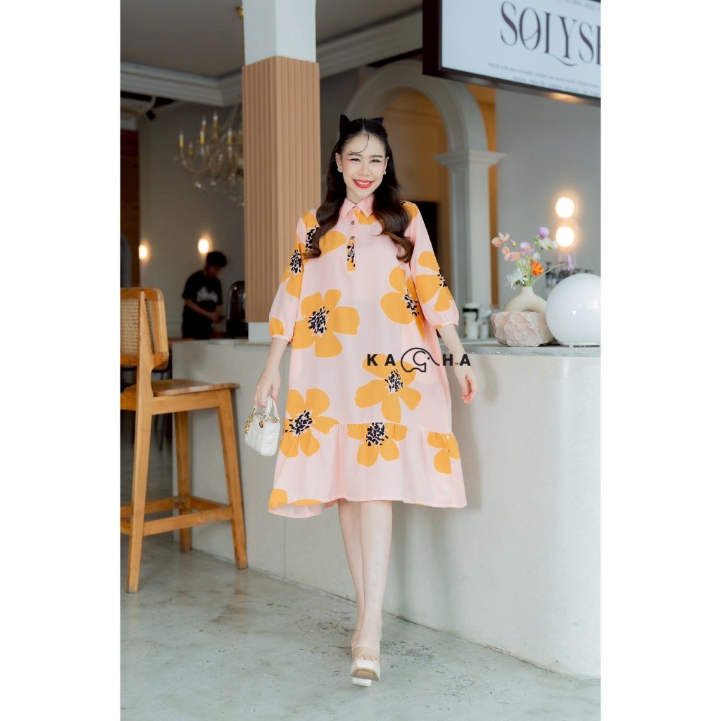 มินิเดรสชายระบาย ทรงน่ารัก มีกระเป๋าล้วงข้าง ผ้าใส่สบายมาก  ไม่ร้อน ไม่ยับ