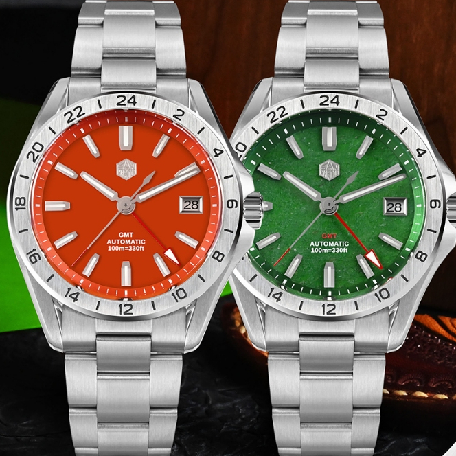 [Pre-order][ออโต้] San Martin SN0129G OG Gems Stone GMT 39MM X1 AR Dome Sapphire NH34 100M