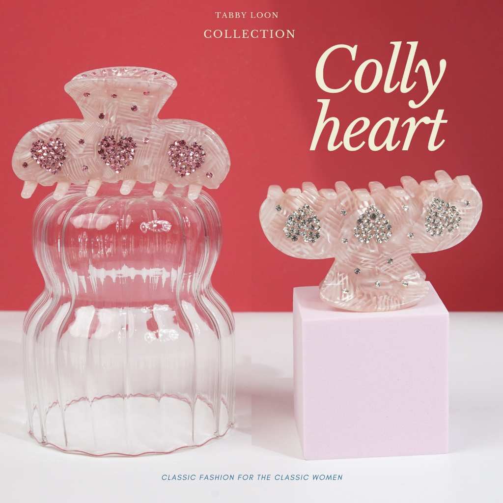 Tabby Loon Mini Colly Heart Hair Clip กิ๊บติดผมสีชมพูประดับเพรชหัวใจ