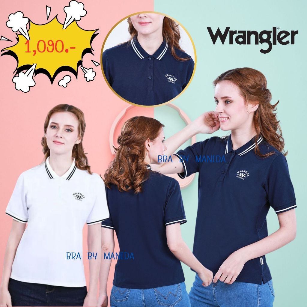 WRANGLER แท้  เสื้อยืดโปโลผู้หญิง รุ่น WR S192R202 สีกรม- ขาว  ราคา 1090 บาท