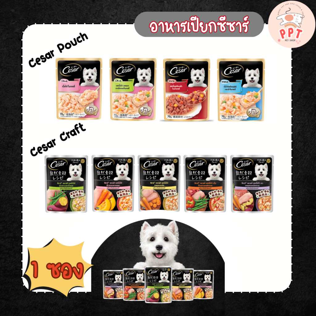 (1ซอง) Cesar Pouch อาหารเปียกสุนัข ซีซาร์ 60-70g 1ซอง