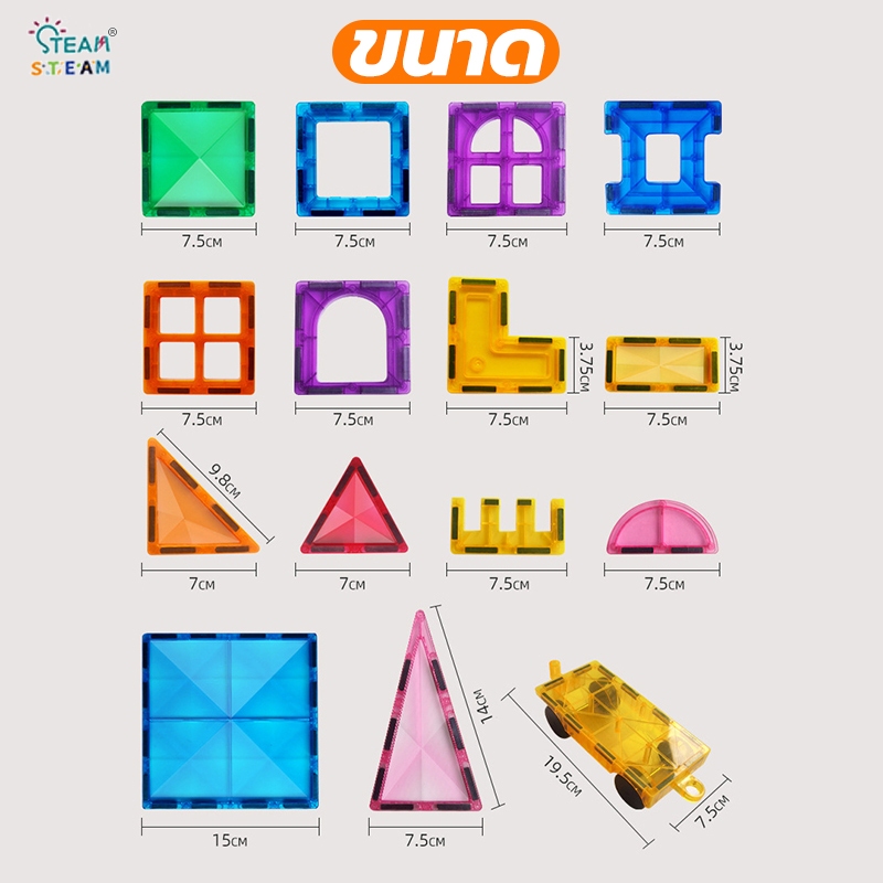⚡รุ่นขยาย7.5ซม⚡ magnetic tiles ของแท้ บล็อกตัวต่อแม่เหล็ก3D ของเล่นเด็ก ชุดตัวต่ magnetic blocks - รูปที่ 6