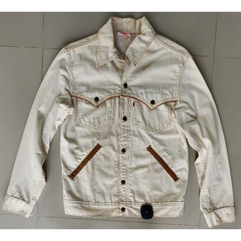 เสื้อยีนส์สีขาวมือสองป้ายส้ม L70509-2655 U.S.A (PM079)