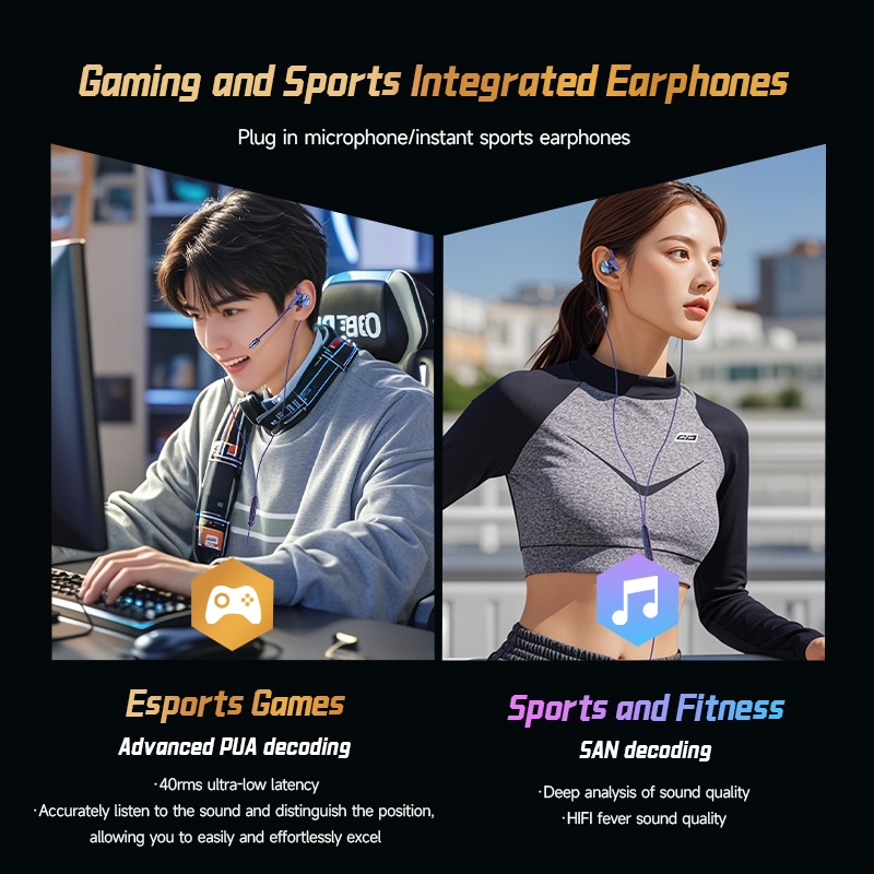 หูฟังเกมมิ่ง JWMOVE มีไมค์ ไมค์สามารถถอดแยกได้ สำหรับเล่นเกม เบสหนักๆ อินเอียร์ หูฟัง 3.5 มม / Type-C  ใช้ได้ทุกรุ่น