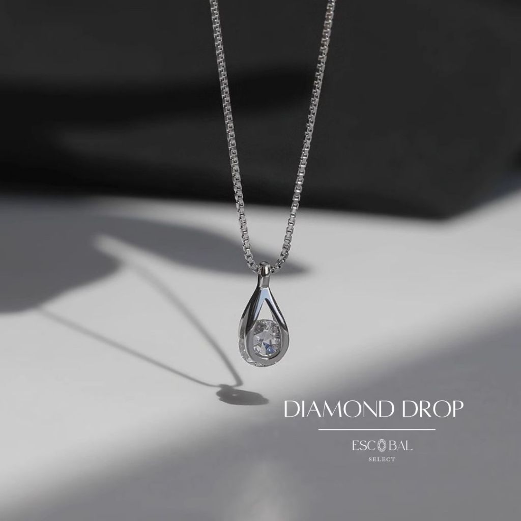 ESCOBAL สร้อยเพชร Diamond Drop สร้อยเงิน จี้เพชรหยดน้ำ สร้อยคอเงินแท้ สร้อยแฟชั่น วาเลนไทน์