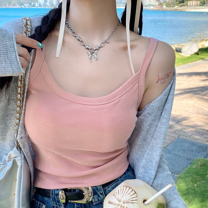 Camisole ผู้หญิง บราในตัว ท็อปรัดรูป เปิดหลัง แฟชั่น สีทึบ ทรงเข้ารูป ผ้าเรยอน ใส่แล้วดูเพรียว ใส่สบาย ไม่ร้อน - รูปที่ 5