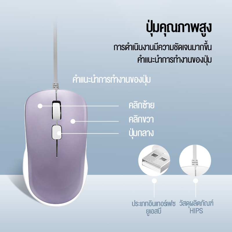 OLYPS คีย์บอร์ดและเมาส์ ไทย 104 คีย์ แป้นพิมพ์คอมพิวเตอร์ Mouse + wired keyboard