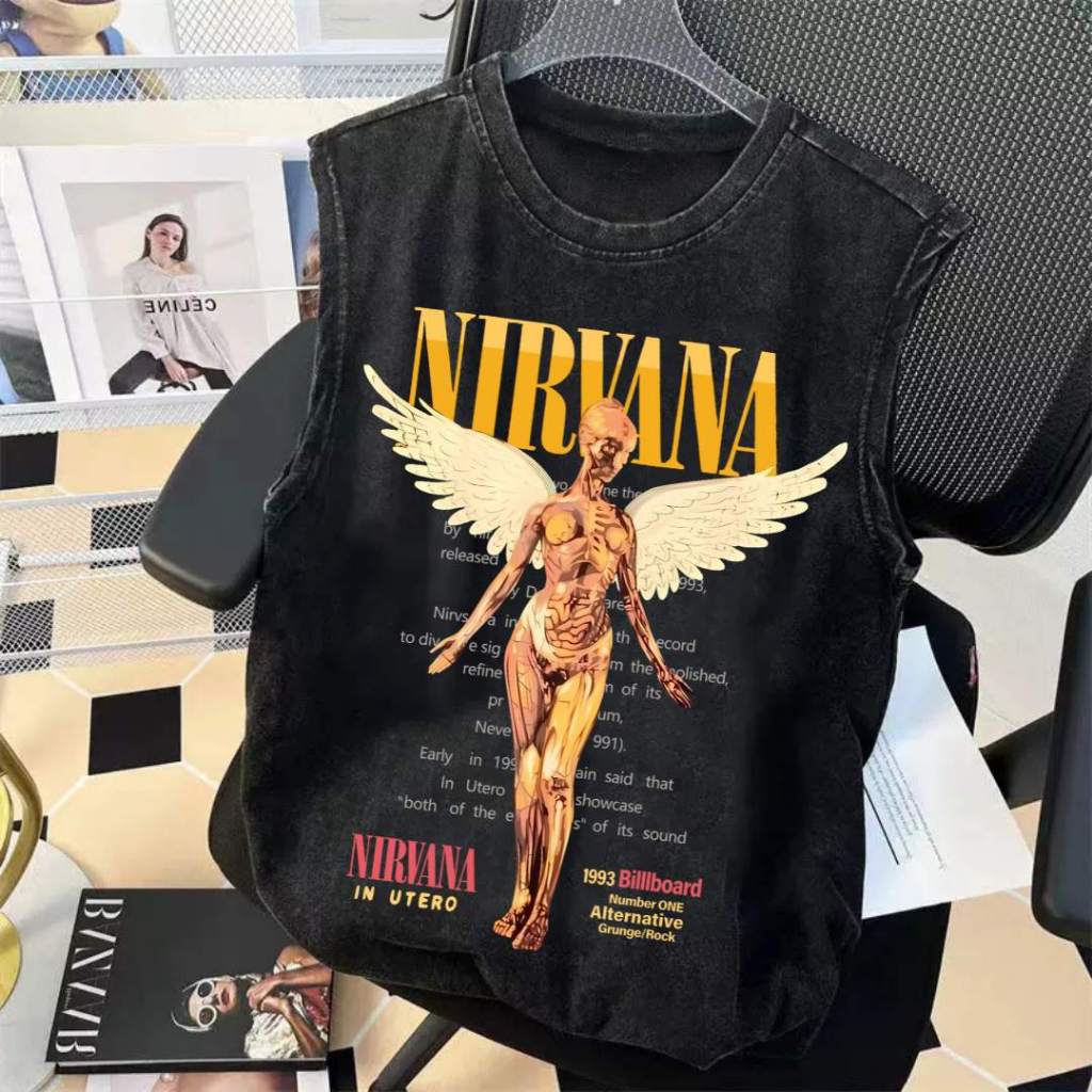 ChillTee📦สตรีท เสื้อ nirvana เสื้อแขนกุด กล้าม running shirt ผ้าCOTTON OVERSIZE เสื้อกล้ามผู้ชาย【COD】