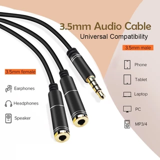 สายแยกหุฟังและไมค์ สัญญาณเสียง 3.5 มม สายเคเบิ้ล เข้า 1 ออก 2 Audio Stereo Splitter Cable สายต่อแยกหูฟังตัว แยกเสียง