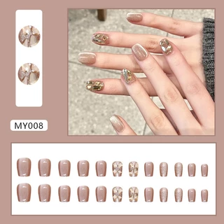 🇹🇭จัดส่งวันนี้🎁【MY008】เล็บปลอมสำเร็จรูป เล็บปลอมยาว กันน้ำ หลากหลายสไตล์ กล่องละ 24 ชิ้น