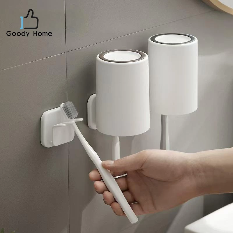 Goody Home ที่แขวนแปรงสีฟันติดผนัง ถ้วยน้ำพลาสติก ถ้วยแปรงฟัน ใส่น้ำบ้วนปาก สะดวกต่อการใช้งาน