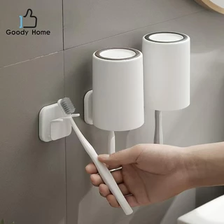 Goody Home ที่แขวนแปรงสีฟันติดผนัง ถ้วยน้ำพลาสติก ถ้วยแปรงฟัน ใส่น้ำบ้วนปาก สะดวกต่อการใช้งาน
