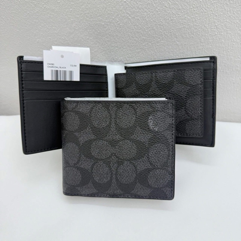 กระเป๋าสตางค์ชาย มีไส้ Coach Signature Compact ID Wallet (CW380)