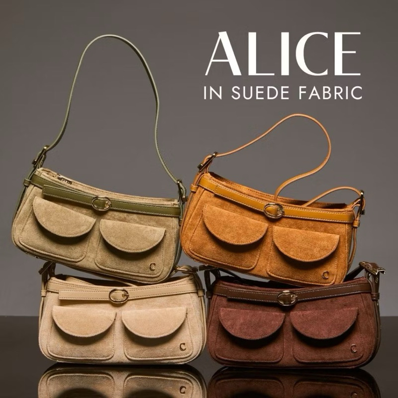 Cozii Alice Bag In Suede มีพวงกุญแจ Cozii Tag Bag Charm