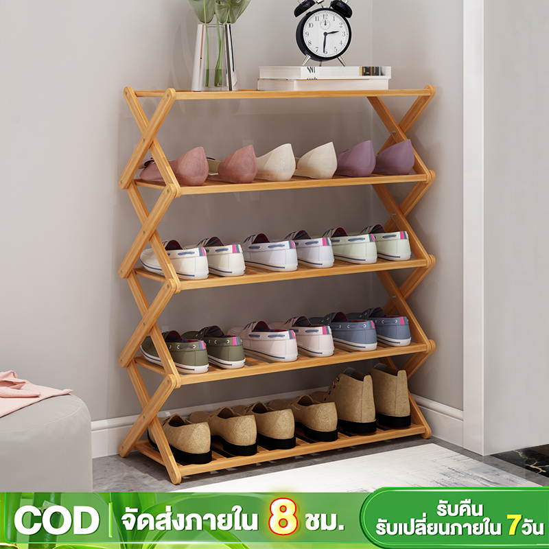 MR.PANDA 5ชั้น พับได้ ชั้นวางรองเท้า รูปตัวX 60ซม. ชั้นวางของ ของอเนกประสงค์ shoe rack ประหยัดพื้นที่ แข็งแรง ทนทาน