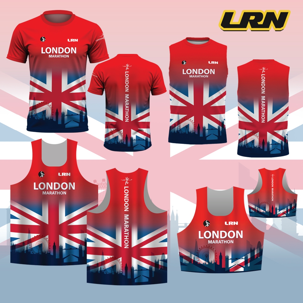 เสื้อวิ่งพิมพ์ลาย LONDON MARATHON-LRN เนื้อผ้า Micro square สำหรับวิ่งมาราธอน (MS20)