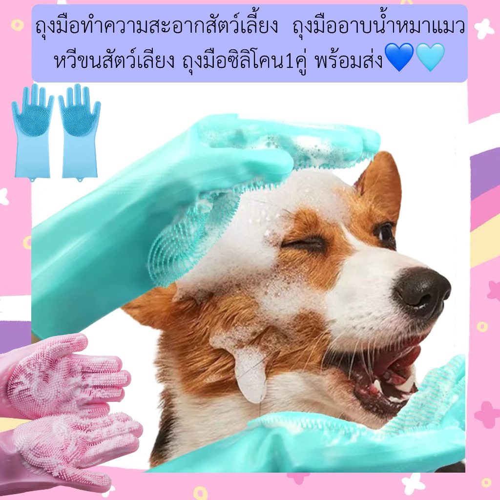 AL-580 ถุงมือทำความสะอากสัตว์เลี้ยง ถุงมืออาบน้ำหมาแมว หวีขนสัตว์เลียง ถุงมือซิลิโคน1คู่ พร้อมส่ง💙