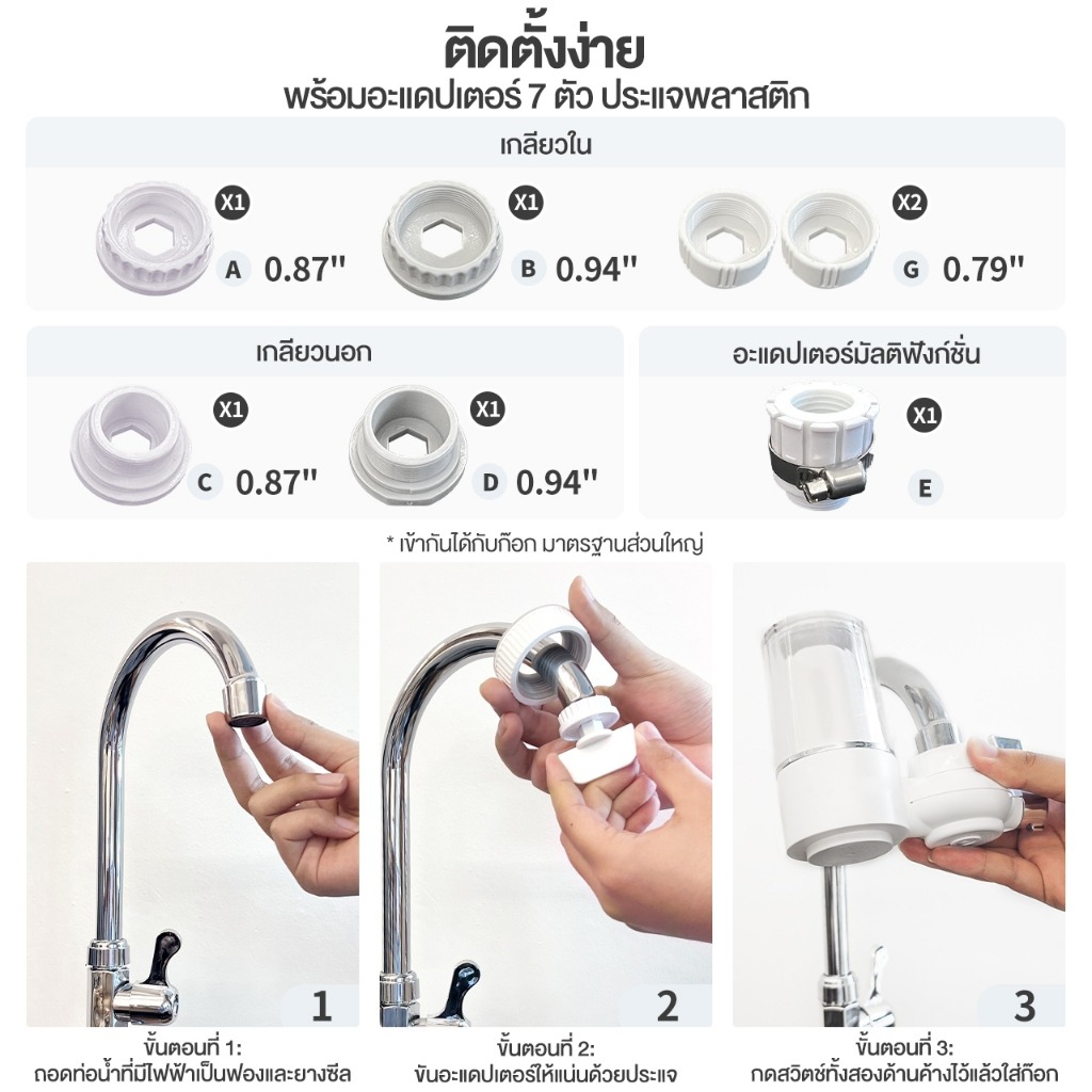 IMUTO Water Purifier เครื่องกรองต่อปลายก๊อกน้ำ ใช้ในครัวเรือน ดื่มน้ำสะอาดได้โดยตรง ใช้ติดหัวก๊อก - รูปที่ 3