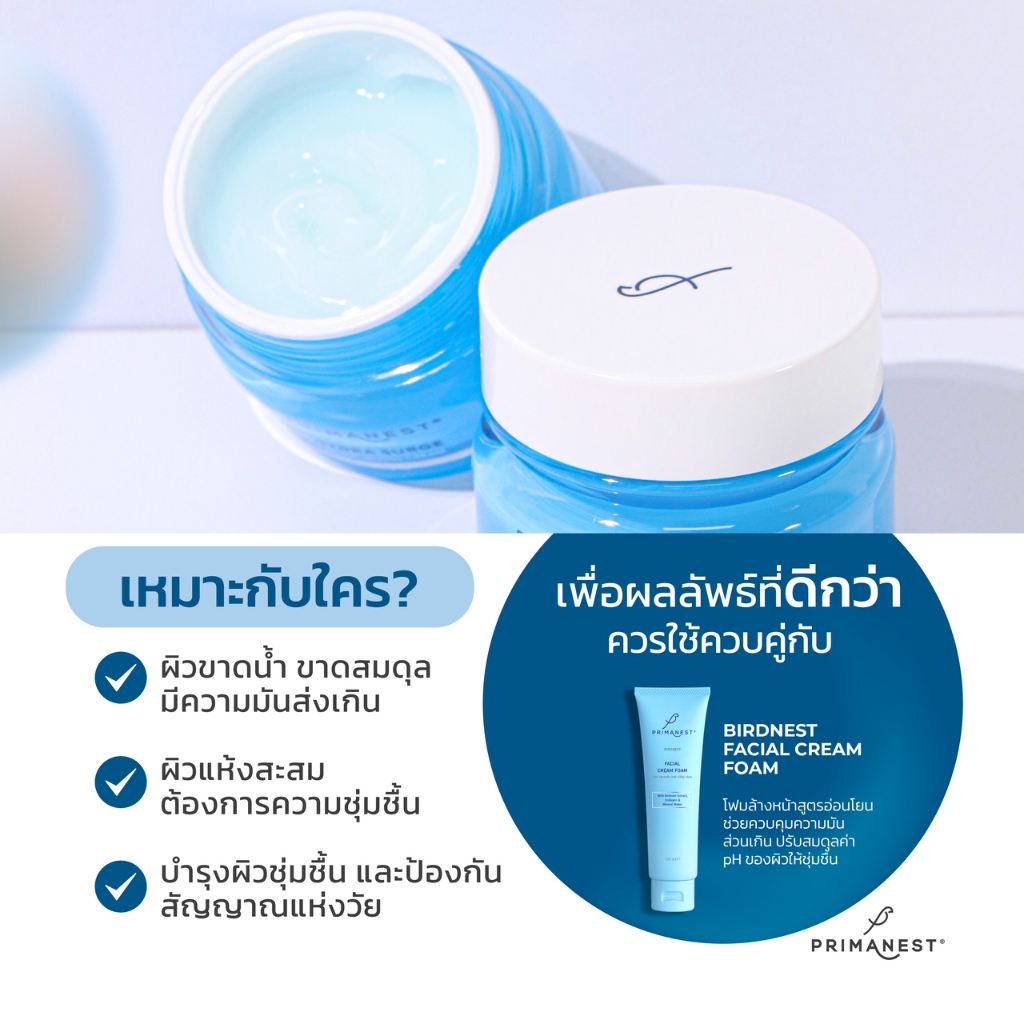 PrimaNest Birdnest Hydra Surge Moisturizing Cream 25 g พรีมาเนสท์ ไฮดรา เสิร์จ มอยเจอร์ไรซิ่ง ครีม
