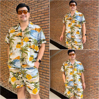 Amtar ชุดเซ็ต Plus size เสื้อกางเกงฮาวายผ้าไหมอิตาลี เสื้อผ้าไซส์ใหญ่ สาวอวบ คนอ้วน