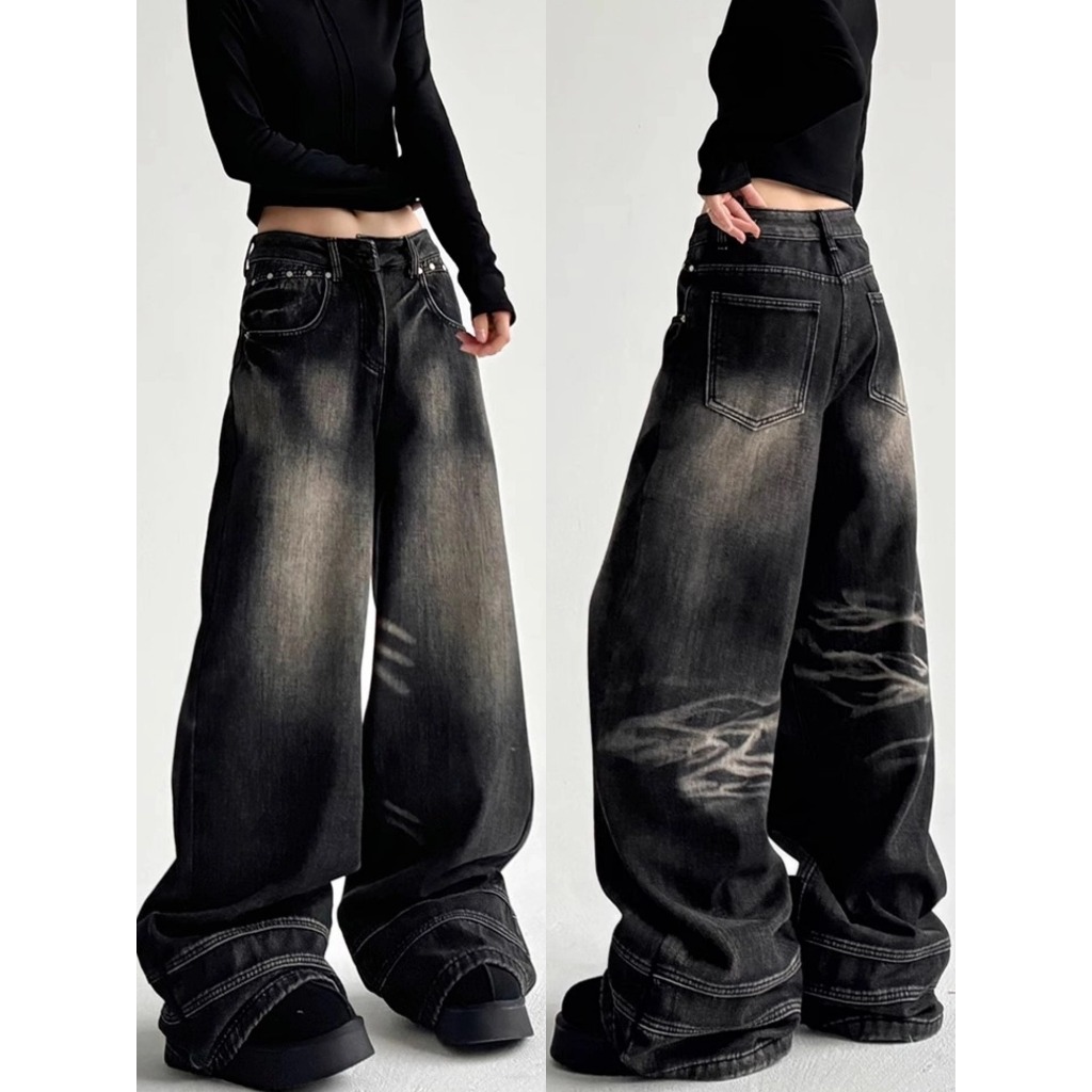 กางเกงยีนส์ผู้หญิง กางเกงยีนส์ทรงหลวม งานหนัก เอกลักณ์พิเศษ งานเย็บดี #1501184